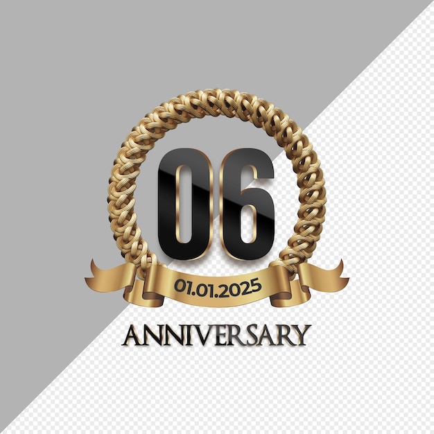 6th anniversary celebration logo with gold number glitter color anniversary or birthday card