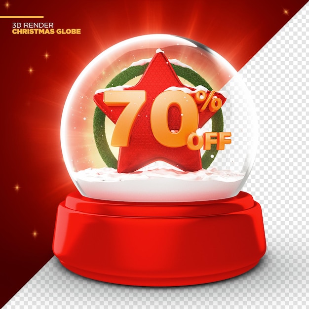 70 percent off promotion offer Christmas Globe 3D Render Isolated