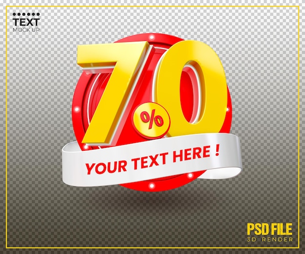 70 percent with text mockup on white curve banner realistic 3d rendering