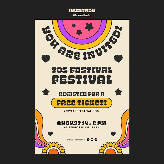 PSD 70's aesthetic invitation template