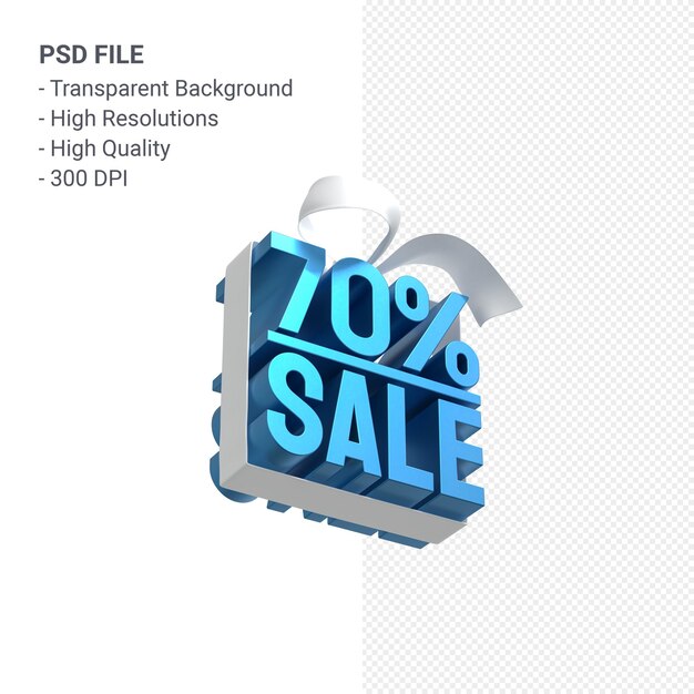 70% sale with bow and ribbon 3d design isolated