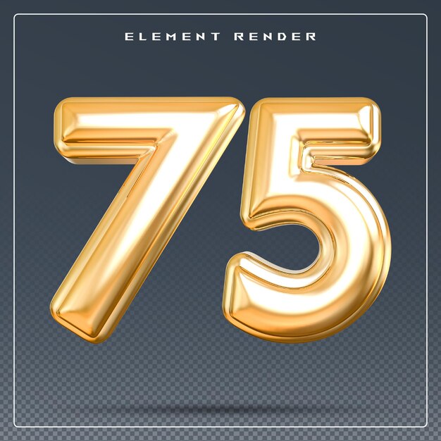 75 number golden 3d render