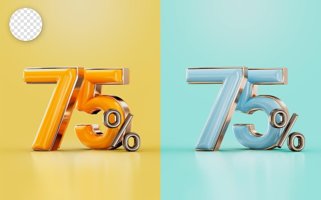 75 percent discount offer with two different glossy color orange and cyan 3d render concept