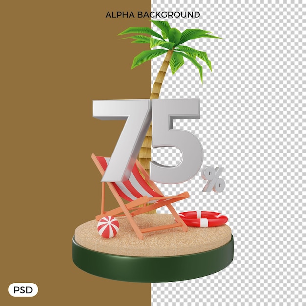 75 percent summer discount offer 3d render