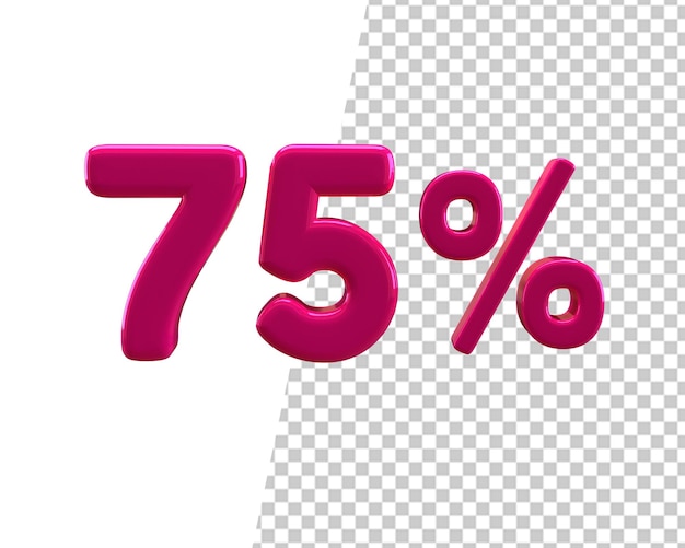 75 percentage 3d number pink