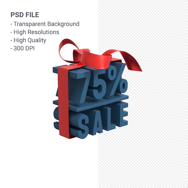 75 percentage sale with bow and ribbon 3d design isolated