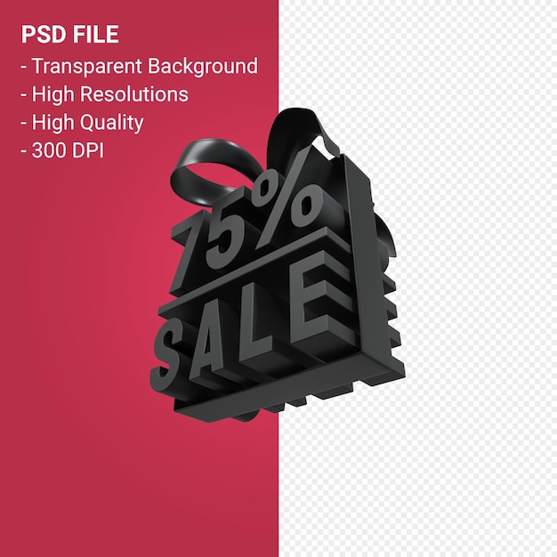 75 sale with bow and ribbon 3d design on isolated background