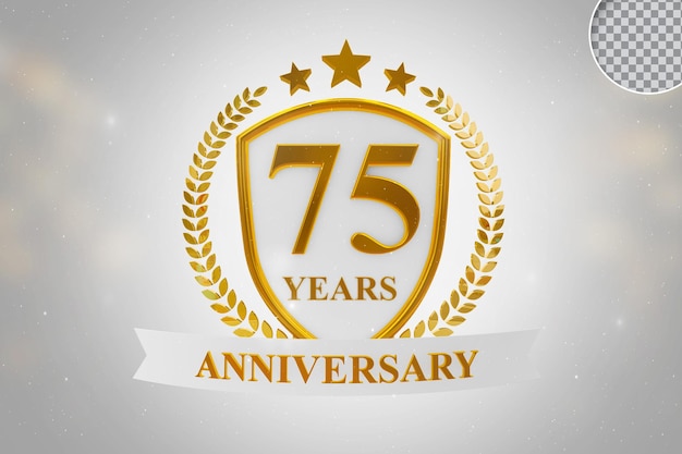 PSD 75 year anniversary template gold 3d rendering isolated