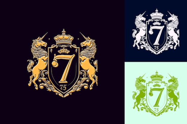 75Th Anniversary Coat of Arms Logo With a Stylized 75 in the Vector Abstract Design Collections