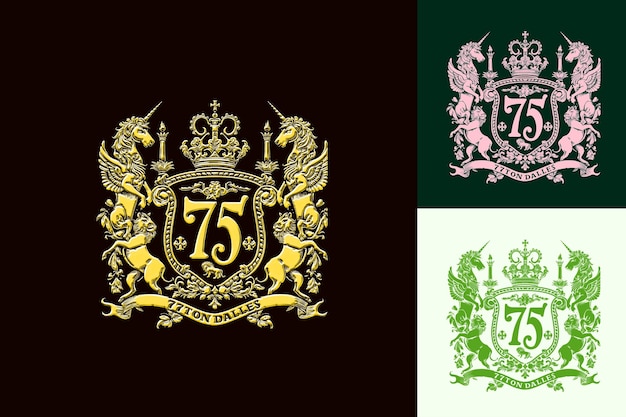 75Th Anniversary Coat of Arms Logo With a Stylized 75 in the Vector Abstract Design Collections