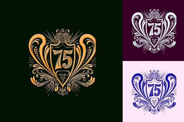 75Th Anniversary Logo With a Vintage Inspired Design Featuri Vector Abstract Design Collections