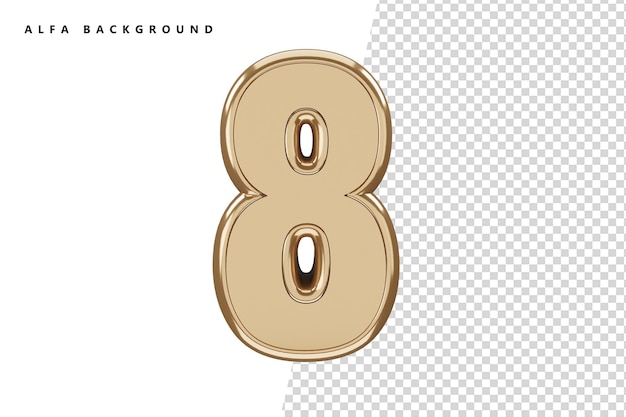 8 Gold number with 3d rendering