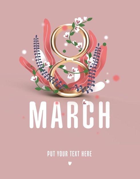 8 March Floral Golden Card PSD