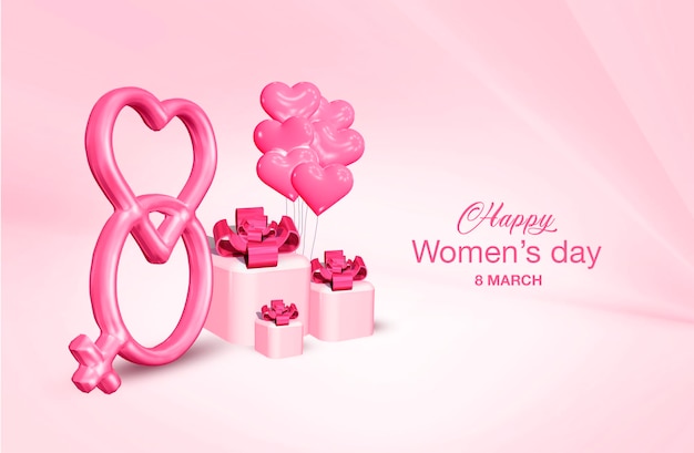 8 march international happy women's day with 3d elements