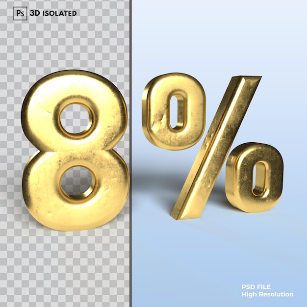 8 number discount Percent 3d rendering isolated on transparent background Psd