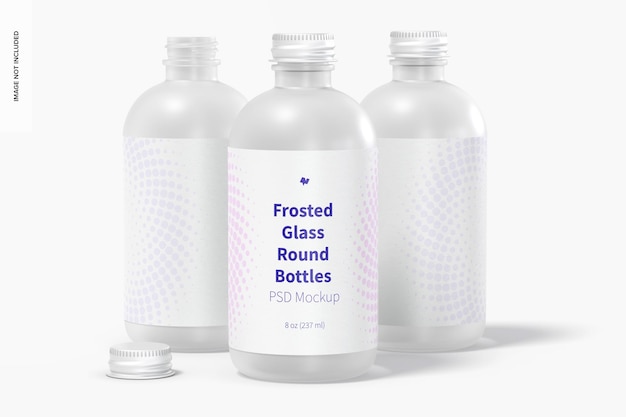 8 oz Frosted Glass Round Bottles Mockup, Front View