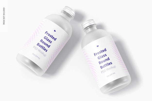 8 oz Frosted Glass Round Bottles Mockup, Top View