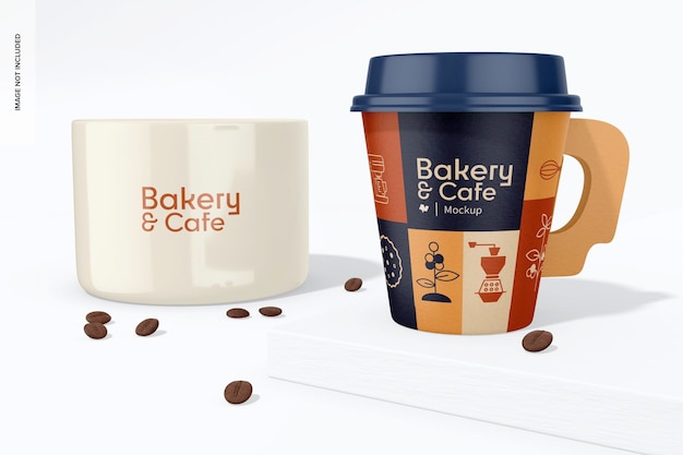 8 oz Paper Coffee Cups Set Mockup