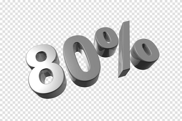 80 off discount offer 3D illustration isolated on transparent background Promotional price rate