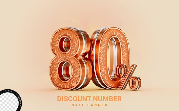 80 percent discount sale banner gold effect 3d render concept for shopping marketing cash back offer