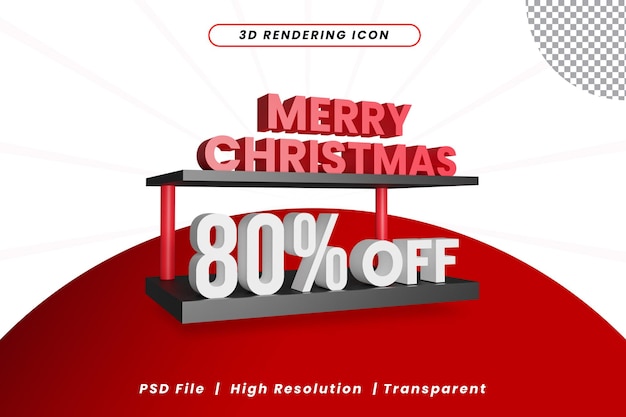 80 percent off merry christmas 3D rendering icon