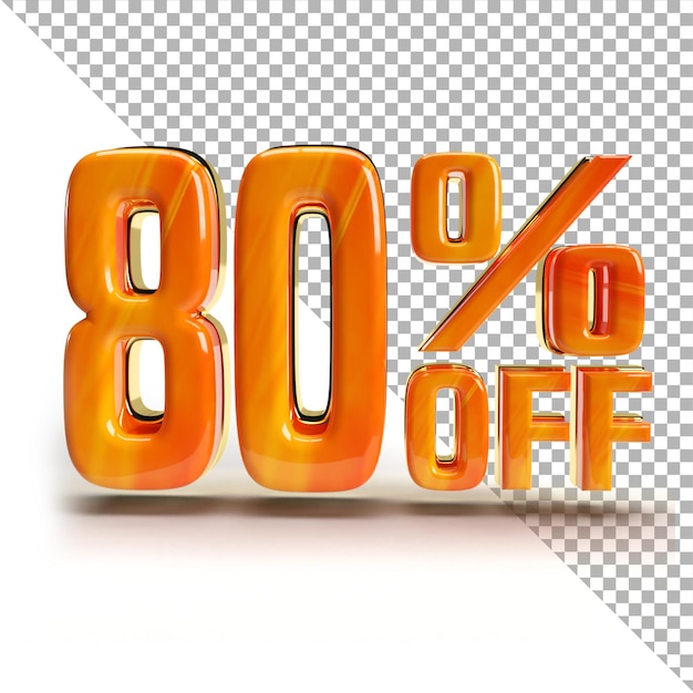 80 percent off yellow golden 3d text, 80 percent discount offer, transparent 3d text