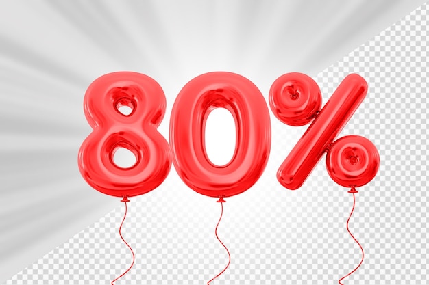 80 percent red balloon with red offer in 3d