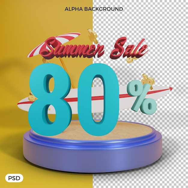 80 percent summer discount offer 3d render