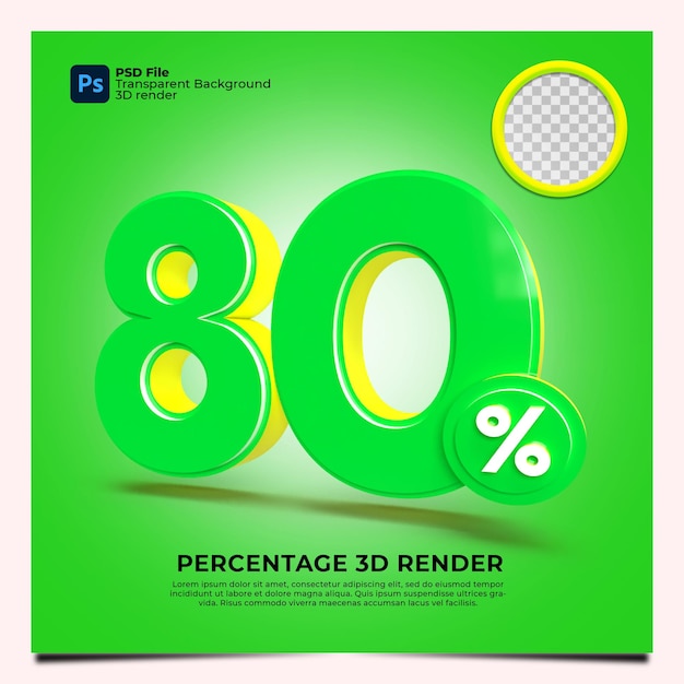 80 Percentage 3d Render Green