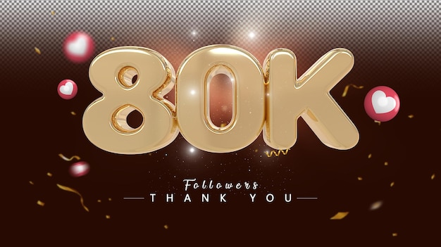 80k follower number gold 3d