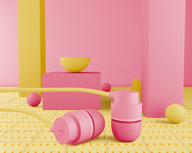 80s minimalistic pink earphones