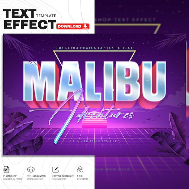 80s Retro Text Effect PSD Template