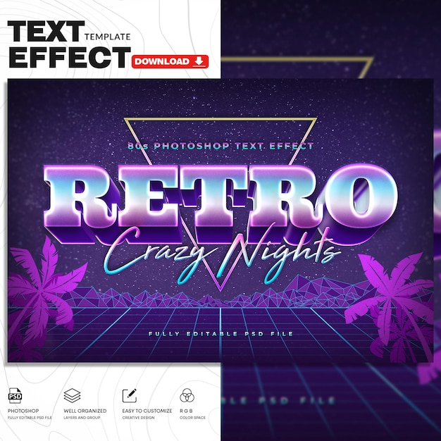 80s Retro Text Effect PSD Template