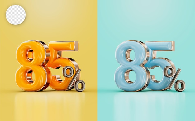 85 percent discount offer with two different glossy color orange and cyan 3d render concept