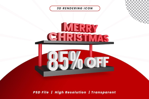 85 percent off merry christmas 3D rendering icon