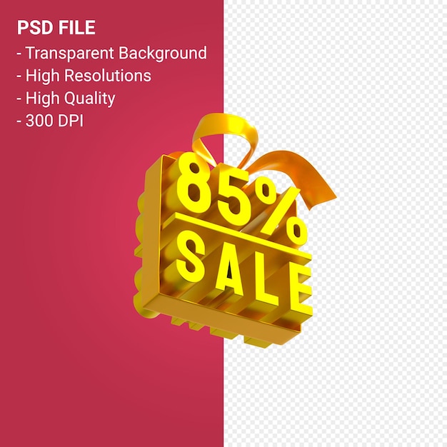 85 percentage sale with bow and ribbon 3d design isolated 