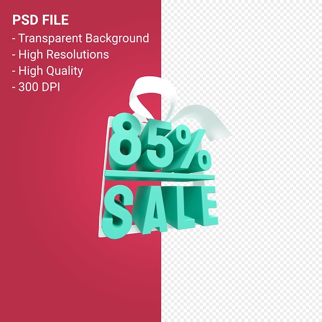 85 sale with bow and ribbon 3d design on isolated background