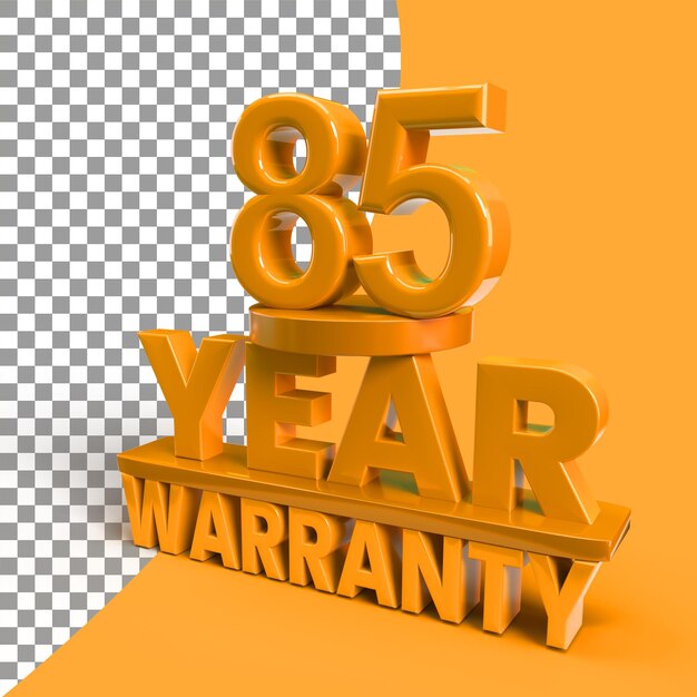 85year warranty with 3d rendering in PSD file transparent background 85 year 3d render