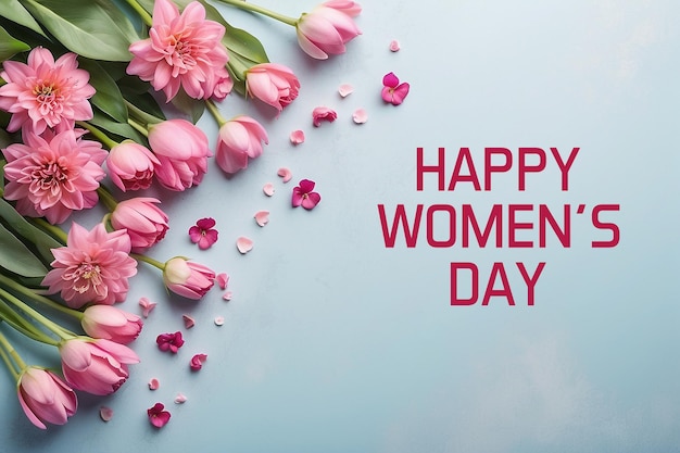 8th March International Happy Womens Day Pink Flower Floral Background Design