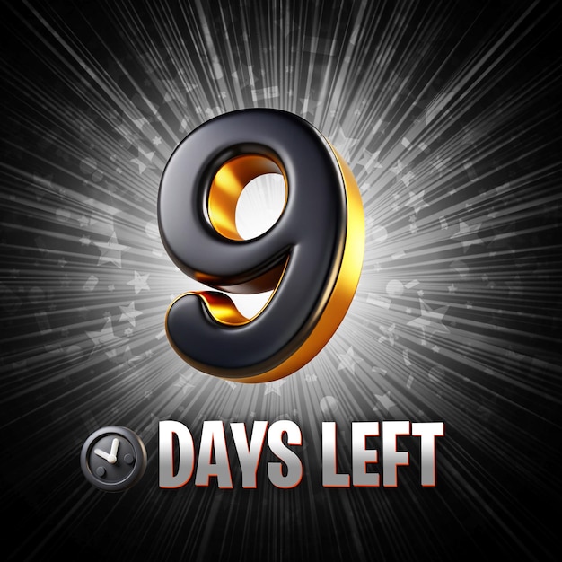 9 days left countdown date number promotional banner or background