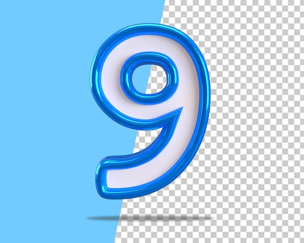 PSD 9 number blue nine text 3d logo 