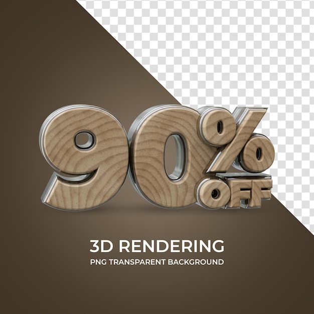 90 percent off 3d rendering isolated transparent background wood style