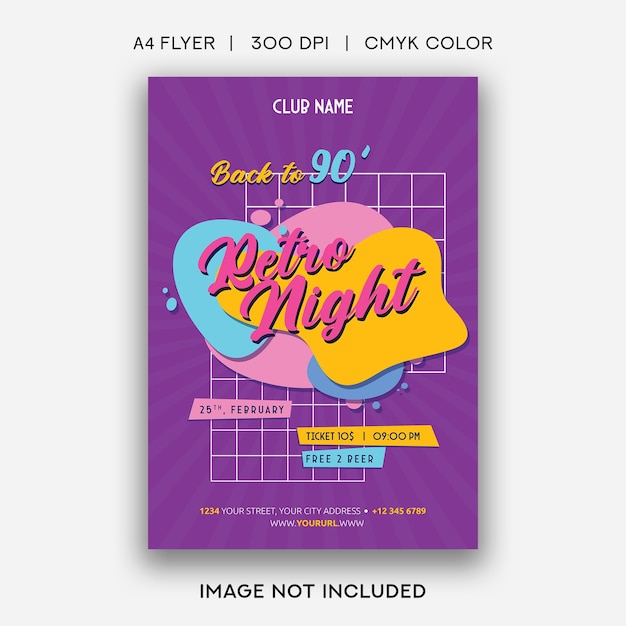 PSD 90's retro night party flyer template