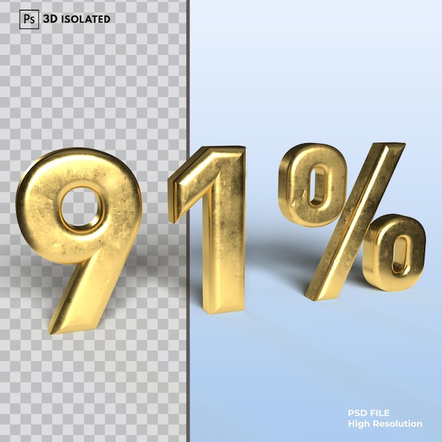 91 number discount Percent 3d rendering isolated on transparent background Psd