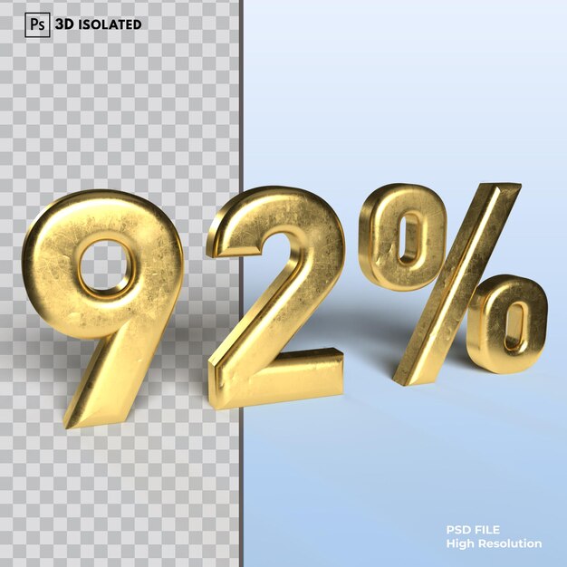 92 number discount Percent 3d rendering isolated on transparent background Psd