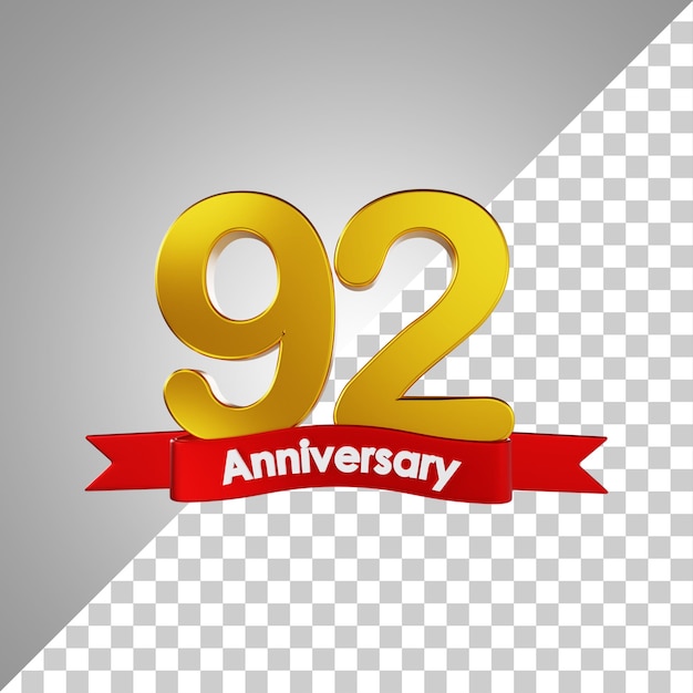 PSD 92 year happy anniversary number 3d rendering