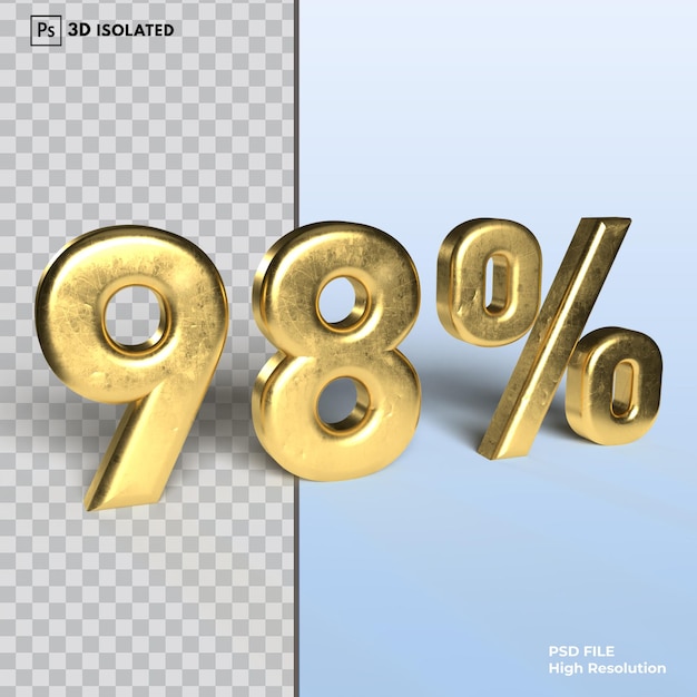 98 number discount Percent 3d rendering isolated on transparent background Psd