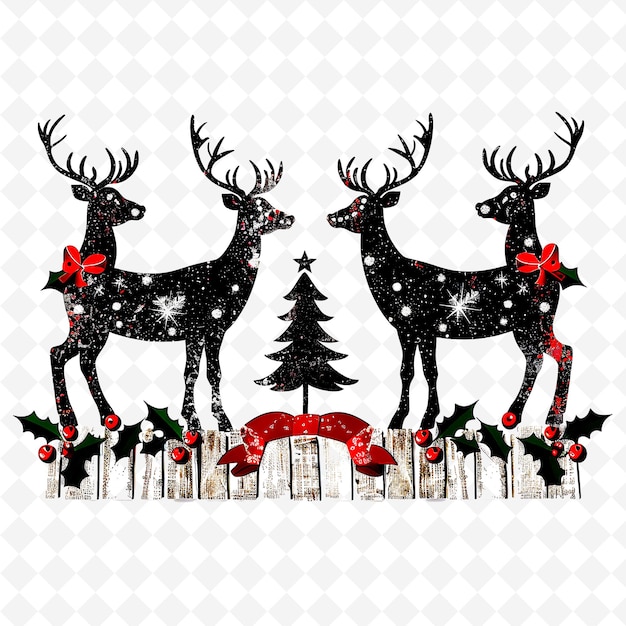 A2 Hand Painted Wooden Cutouts of Reindeer Attached With Ribbon PNG Cute Christmas Decor Collections