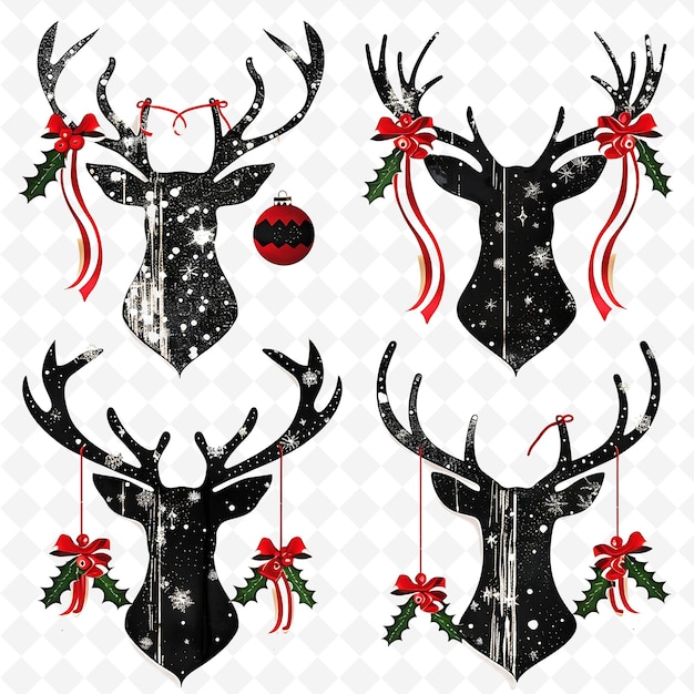 A2 Hand Painted Wooden Cutouts of Reindeer Attached With Ribbon PNG Cute Christmas Decor Collections