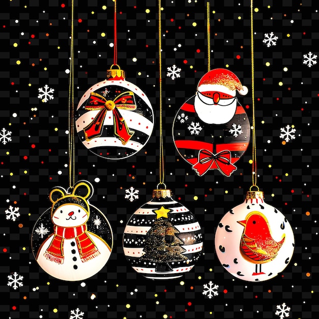 PSD a2 hand painted wooden ornaments with striped borderlines desig png cute christmas decor collections